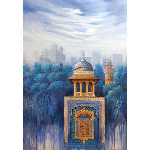 G. N. Qazi, 36 x 24 inch, Acrylic on Canvas, Cityscape Painting, AC-GNQ-092
